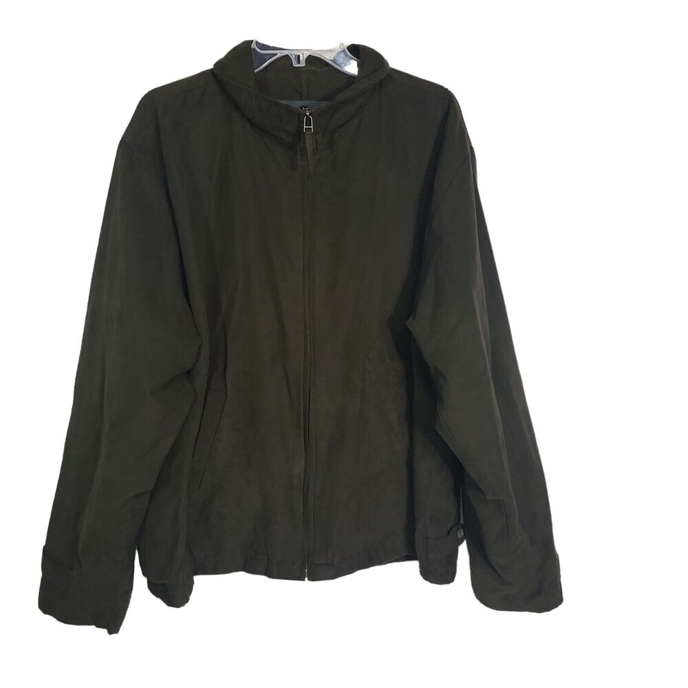 Free Country Mens Jacket Size XL Green Faux Suede Bomber Full Zip Lined Pockets